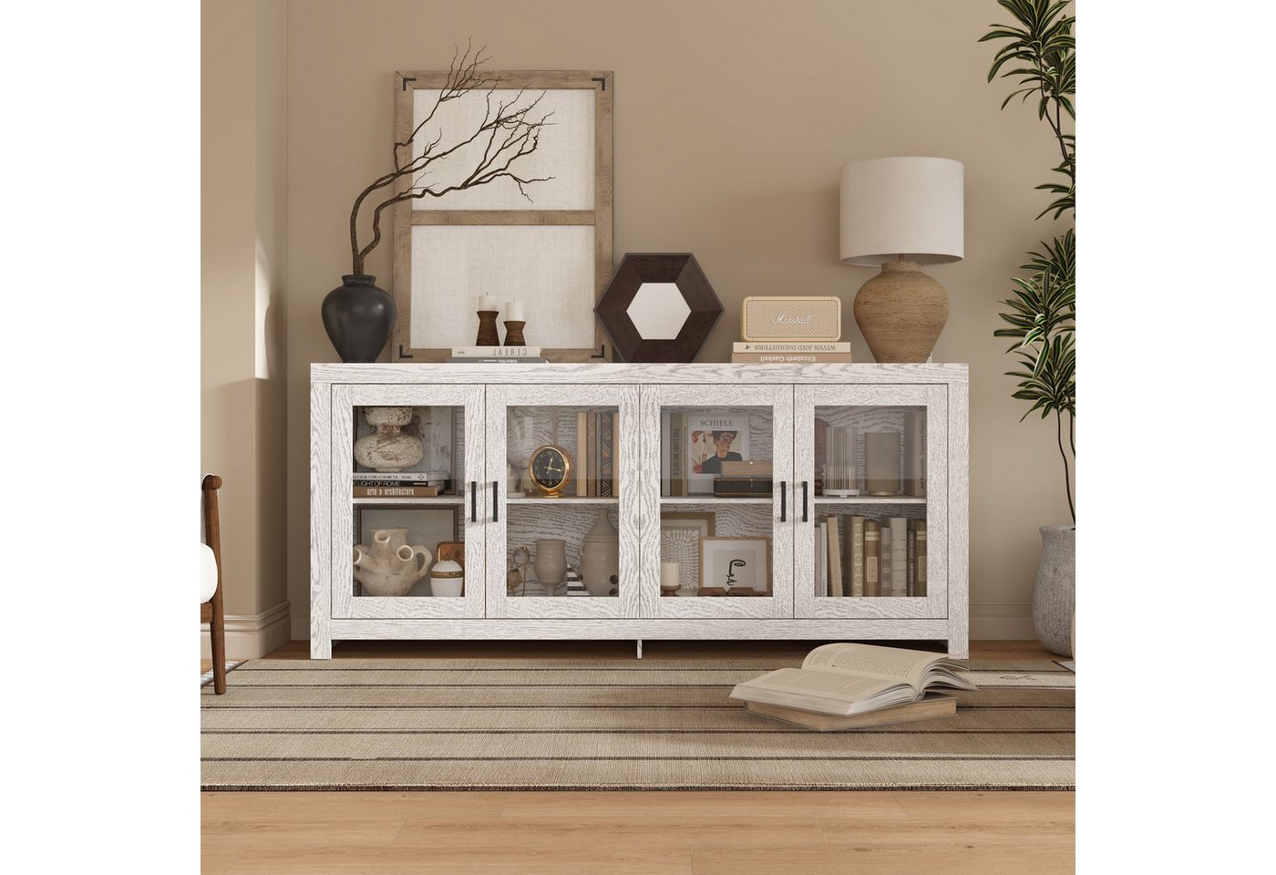 HOMSEE Sideboard Küchenschrank mit 4 Türen, Aufbewahrungsschrank mit Acryltüren (1 St), Moderne Anrichte, Akzent Schrank für Wohnzimmer Küche, 40x180x80 cm von HOMSEE