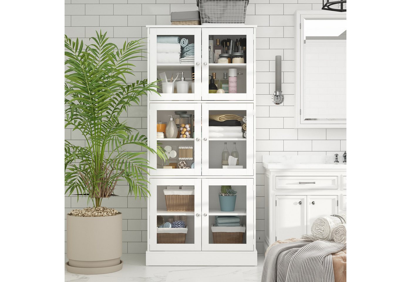 HOMSEE Vitrine Aufbewahrungsschrank Buffetschrank mit 6 Türen, 172,5x80x38cm (1-St) Bücherregal, Multifunktionsschrank mit 3 verstellbaren Einlegeböden von HOMSEE