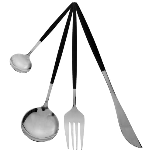 HOMSFOU 1 Satz Geschirr Camping-utensil Schwarzes Besteckset Campingutensilien Teelöffel Besteckset Aus Edelstahl Essbesteck-set Dessertgabel-set Reisen Rührlöffel Kaffee Rostfreier Stahl von HOMSFOU