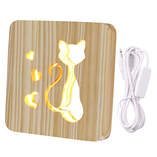 HOMSFOU 1 Satz hölzerne Lampe lampara para de dekorative Lampe Akku-Tischlampen Katze Liebe Design Nachtlicht Schreibtischlampen Desktop-Licht Bettlampe aushöhlen Kunsthandwerk 3d Holz von HOMSFOU