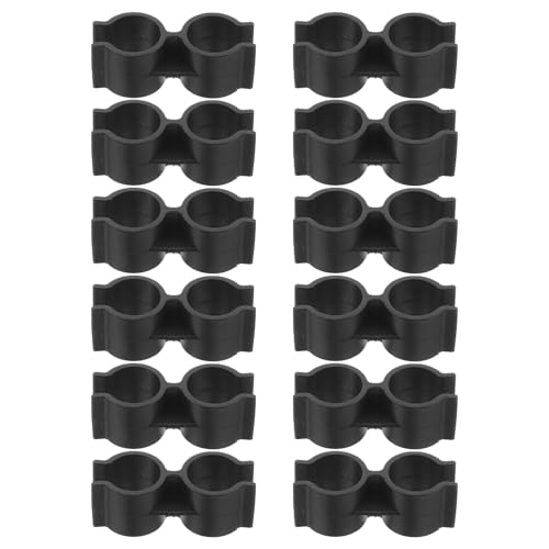 HOMSFOU 12 Stück Teiliges Doppelrohr klemmverbinder Kunststoff Rohrclips Stabile Schwarze Doppelanschluss Rohrschellen für Regalstangen Garten Haushalt Lager und Supermarkt von HOMSFOU