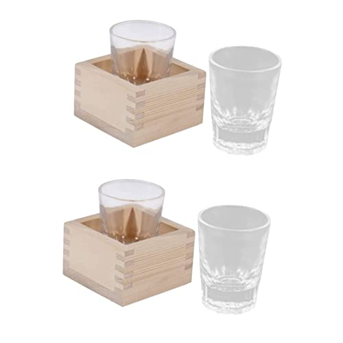 HOMSFOU 2 Sets Sake-Gläser Japanische Zypressen-Sake-Masu Japanische Teetassen Japanische Sake-Becher Masu-Sake-Becher Glas Sake-Becher Glas Weinflaschen Traditionelle Teetassen von HOMSFOU