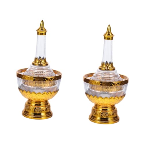 HOMSFOU 2 Sätze Tropfflasche Mit Wasserversorgungsbecher Buddha-anbetungsschale Kupferne Schatzschale Wasseropferbecher Heiliger Kelch Wischschale Goldrand Plastik Schreibtisch Opferschale von HOMSFOU