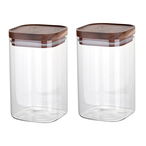 HOMSFOU 2 Stk Quadratisches Glasgefäß Kaffeedose Aus Glas Aufbewahrungsflasche Für Trockene Nüsse Versiegeltes Vorratsglas Für Lebensmittel Süßigkeitenbehälter Holz Schärfer Mehrzweck von HOMSFOU
