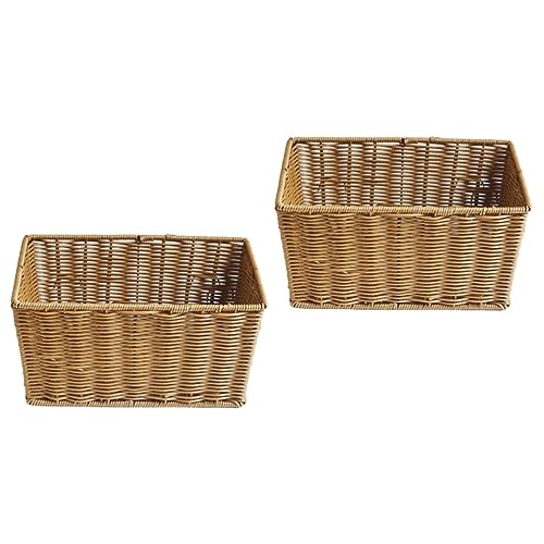 HOMSFOU 2 Stk gewobener Korb Aufbewahrungskorb aus Rattan Lebensmitteldekor geflochtene Körbe zur Aufbewahrung Aufbewahrungskörbe Sammelkorb Behälter für die Küche Snack Eisenkorb Hölzern von HOMSFOU