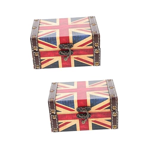 HOMSFOU 2-Teilige Box Vintage-Flagge Holzkiste Süßigkeitendekorationen Britische Flagge Britisches Dekor Holzschatz Vintage-Ornamente Schmuck-Organizer Tablett Pu ​​Zuhause von HOMSFOU