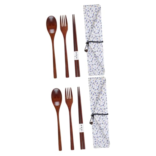 HOMSFOU 2-Teiliges Dreiteiliges Outdoor-Geschirr Picknick-Besteck Holzgabel Besteck Essstäbchen Geschirr Korea Mit Für Anzüge Wiederverwendbaren Löffeln + Stil Verschlungene von HOMSFOU
