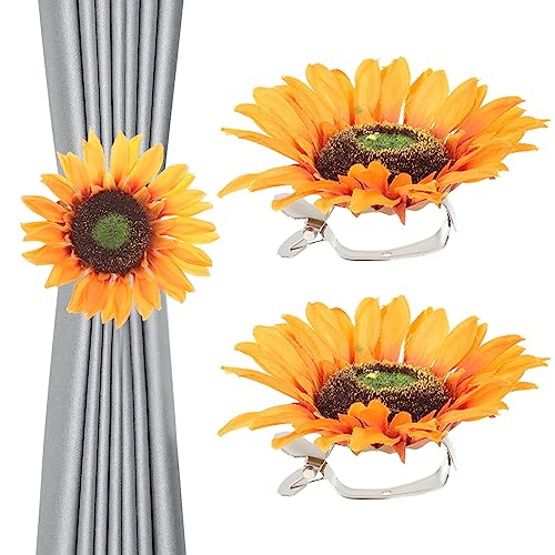 HOMSFOU 2st Sonnenblumen-vorhangclip Vorhanghalterschnalle Florale Vorhangklammern Vorhang-Raffhalter Gardinenbänder Für Gardinen Sonnenblumen-vorhanghalter Zubehör Magnetisch Seidentuch von HOMSFOU