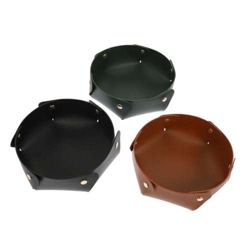 HOMSFOU 3 Stück Teiliges Aufbewahrungstablett aus PU Leder Multifunktional für Schlüssel Schmuck Münzen Desktop Organizer Nordisches Design in Schwarz Braun und Dekoratives Tablett für von HOMSFOU