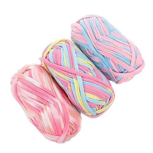 HOMSFOU 3 Stück Teiliges Bunt Gefärbtes Polyester Stoffstreifen Garn Robustes Hand Häkelgarn für Schals Mützen Taschen Teppiche Handgefertigte DIY Bastelprojekte pro Farbintensiv Langlebig von HOMSFOU