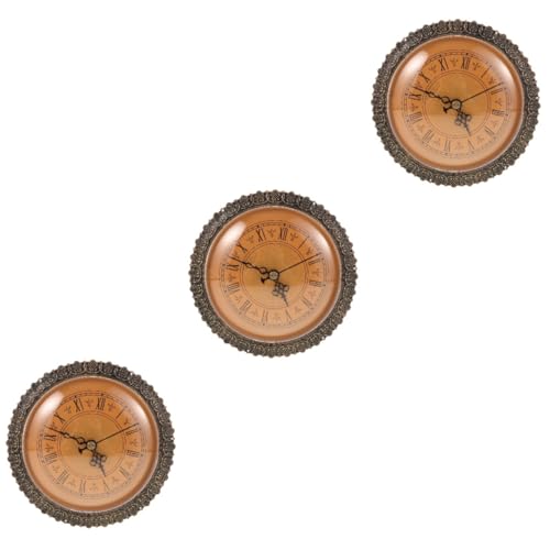 HOMSFOU 3st Antike Uhr Retro Ziffer Runde Quarzuhr Uhreinsatz Vintage Uhr Runder Uhreneinsatz Dekorative Tischuhr Digitale Wanduhr Uhr Mit Uhrwerk Vintage-Uhr Mit Intarsien Golden Plastik von HOMSFOU