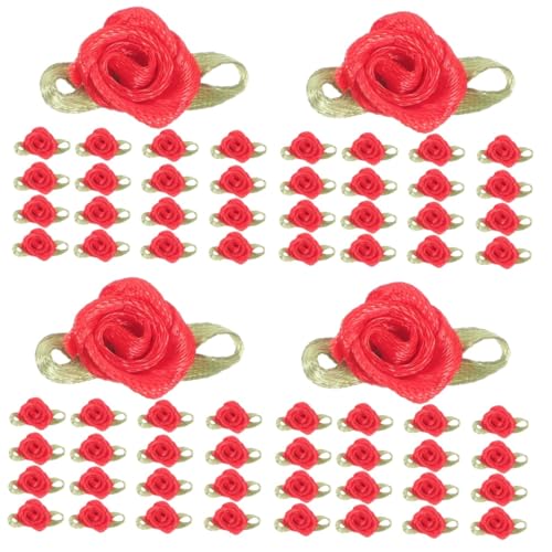 HOMSFOU 4 Sätze Satin Rosen Mit Grünen Blättern Künstliche Stoffblumen Für Diy Basteln Hochzeitsdekoration Nähzubehör Kleidung Karten Und Tischdecken 100 Stück * 4 von HOMSFOU