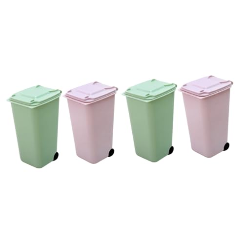 HOMSFOU 4 Stück Mini-Mülleimer Rosa Mülleimerküche Recycling-Spielzeug Mülleimer für Auto kleiner Mülleimer mit Deckel Mini-Mülltonne kleine Tonne Miniatur Papierkorb Wagen Stifthalter pp von HOMSFOU