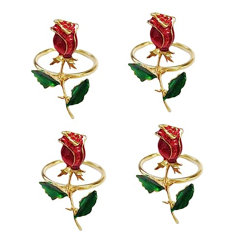 HOMSFOU 4 Stück Rose Serviettenringe Serviettenhalter hochzeitstischdeko Serviettendekor-Accessoire Schnalle für Tischservietten Metallknopf schmücken Einrichtung Serviettenschnalle von HOMSFOU