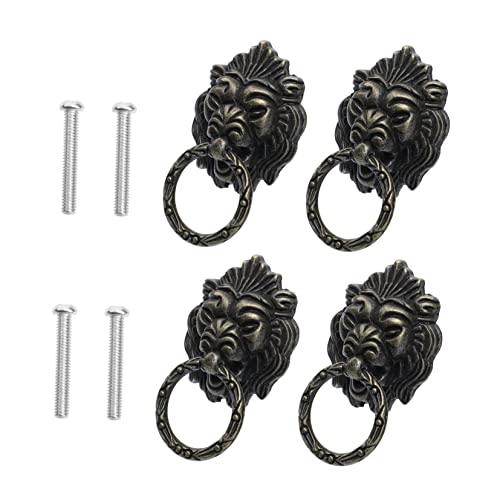 HOMSFOU 4 Stück Teiliges Chinesische Schubladengriffe Löwenkopf Design Antike Zinklegierung Möbelgriffe für Schrank Kommode Tür Pull Replacement Vintage Stil von HOMSFOU
