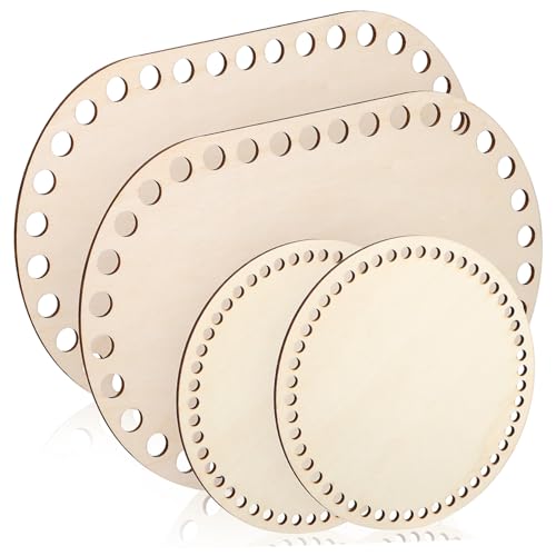 HOMSFOU 4 Stück Teiliges Holz Korbböden Oval und Rund Natürliche Holzbasis mit Glatter Oberfläche und Lochdesign für Häkelkorb DIY Robust und Leicht zu Reinigen Geeignet für Handarbeit von HOMSFOU