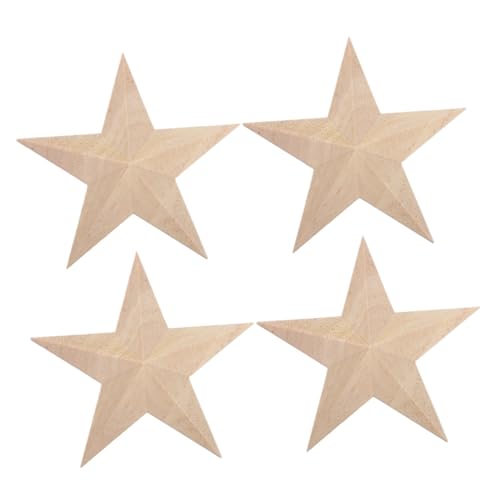 HOMSFOU 4 Stück Teiliges Holzornament Unbemalt Geschnitzte Fünf Eck Sterne Holzapplikationen für Möbeldekoration Schranktüren Bett und Kleiderschrankverzierung DIY Holzverzierungen von HOMSFOU