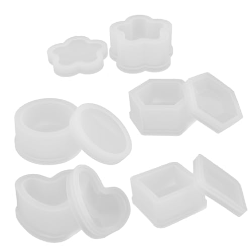 HOMSFOU 5 Stück Teiliges Silikon Resin Box Formen mit Deckel Vielseitige Epoxidharz Behälter Formen für Kerzen Schmuck Seifenaufbewahrung DIY Bastelprojekte Robust und Wiederverwendbar von HOMSFOU