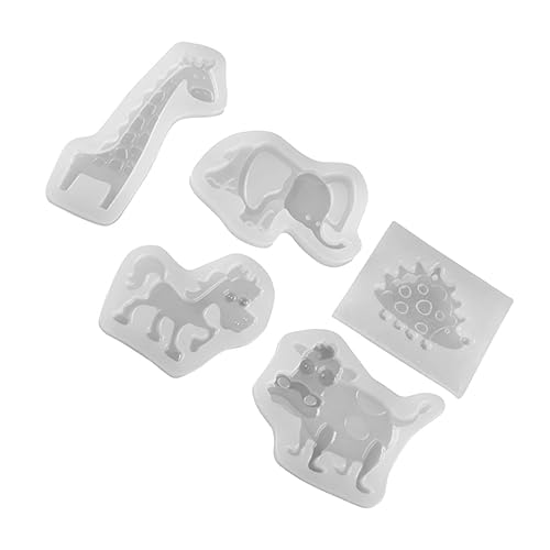 HOMSFOU 5 Stück Tierform Kunstharz-Gussform Kuh Schimmel Igelform Elefantenform Pferdeform Fondant-Tablett Giraffenform Zierform DIY-Kristall-Epoxy-Form Kieselgel Weiß von HOMSFOU
