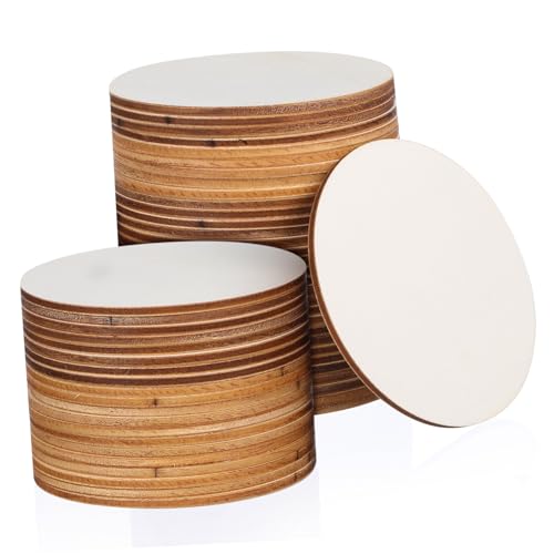HOMSFOU 50 Stück Runde Holzscheiben Glatte Oberfläche Naturbelassen Vielseitig für Herbstbasteln DIY Untersetzer Wanddeko Rustikale Baumscheiben aus Pappelholz zum Bemalen und Basteln von HOMSFOU