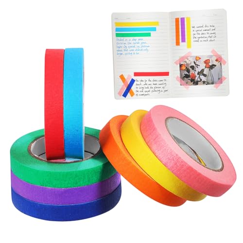 HOMSFOU 8 Rollen Bunte Abdeckbänder Diy Masking Tape für Kreative Projekte Beschreibbares Klebeband Farben Rot Orange Gelb Grün Blau Einfach zu Entfernen Tintenblutung von HOMSFOU