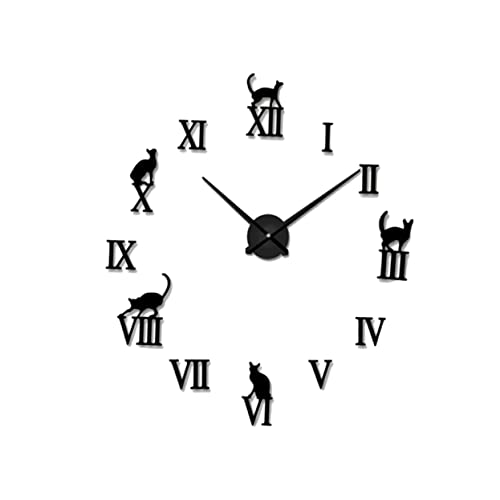 HOMSFOU Aufkleber Wanduhren Wohnzimmer Wanduhren Schlafzimmer Wanduhren Wanduhr Digital Klingelnde Wanduhren Stumme Spiegeluhr Stille Wanduhr Tierische Uhr Die Katze Applikationen 3D von HOMSFOU