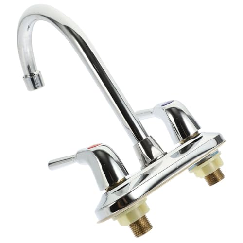 HOMSFOU Drehbarer Auslauf, Doppelgriff, Küchenspüle, Wasserhahn, schwenkbar, Warm- und Kaltwasser-Mischbatterie für Bad und Küche, einfache Installation, Stahl-Finish von HOMSFOU