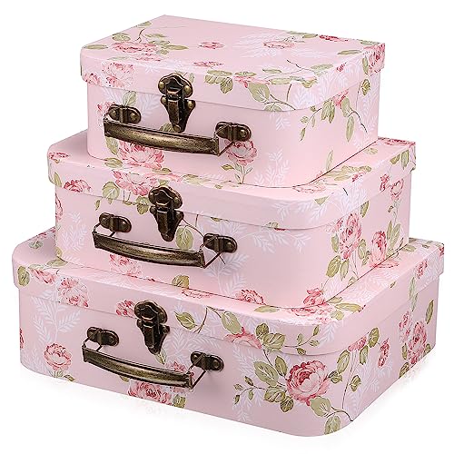 HOMSFOU Flower Decor 3-teiliges Karton-Koffer-Set mit Blumendruck, Puppenkleidung, dekorative Geschenkbox, kleine Partygeschenkboxen für Hochzeit, Brautparty, Mini-Koffer von HOMSFOU
