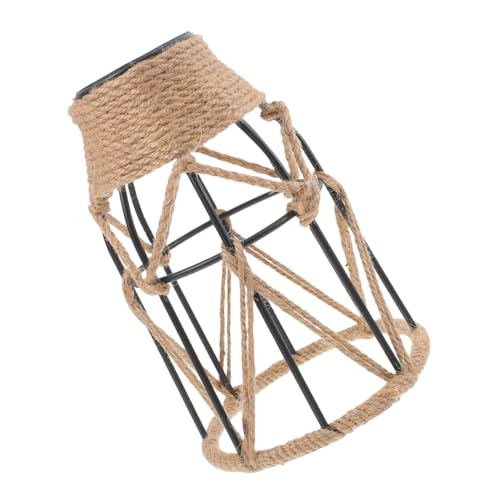 HOMSFOU Handgefertigter Jute Seil Hängeleuchte mit Metallkäfig für Rustikale Deckenleuchten im Landhausstil für Wohn und Gewerberäume von HOMSFOU