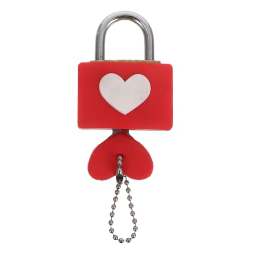 HOMSFOU Herzförmiges Liebesvorhängeschloss mit Schlüssel, rotes Metallschloss für Paare, wetterfest, romantisch, Wunschschloss, für Reisen, Hochzeitstag, DIY, Box, Tasche, Sicherheit, einfach zu von HOMSFOU