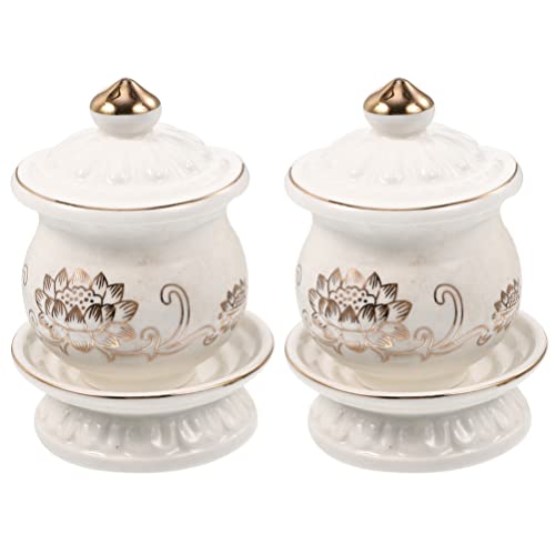 HOMSFOU Keramik Altar Tasse Buddhistische Wasser Offering Bowl 2pcs Keramik Lotus Blume Wasser Tassen Kerzenhalter Tibetische Anbetung Tasse für Meditation Altar Ritual Verschmieren Dekoration von HOMSFOU