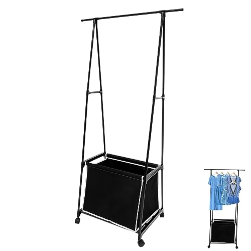 HOMSFOU Kleiderablage Kleiderständer Mit Korb Rollendes Hängegestell Wäschewagenständer Rollender Wäschewagen Kleiderständer Für Handtaschen Schlafzimmer Wäschekorb Dreieck Metall von HOMSFOU