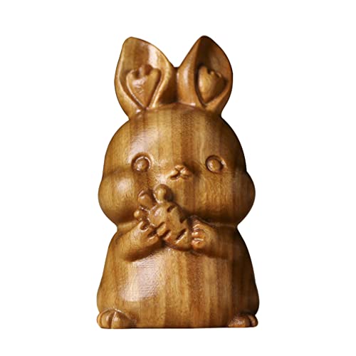 HOMSFOU Mini Kaninchen Figur Holz Sternzeichen Hase Skulptur Tee Haustier Chinesisch 2023 Neujahr Skulptur Dekor Tier Modell Spielzeug Wildkatze Statue für Glück und Reichtum von HOMSFOU