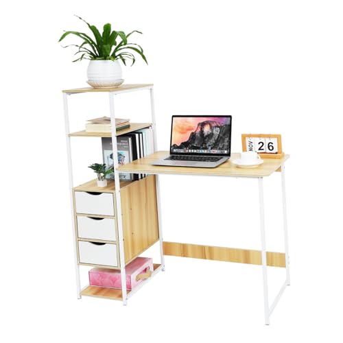 HOMSFOU Moderner Eckschreibtisch mit Seitenregal Stabiler Computertisch aus Holz und Vielseitiger Arbeitstisch mit Stauraum für Büro und Homeoffice von HOMSFOU
