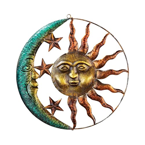 HOMSFOU Sonne und Mond Wanddekoration aus Metall, 29 cm, Mond, Sonne, Silhouette, Wandbehang, Dekoration mit Gesicht und Sternen von HOMSFOU
