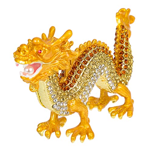 HOMSFOU Desktop Decor Strass Drachen Statue Tiere Tisch Drachen Figur mit Kristall Sternzeichen Drache Skulptur Feng Shui Reichtum Porsperity Dekor Golden Dining Room Table Decor von HOMSFOU