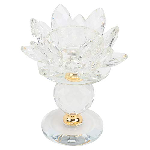HOMSFOU Teelichthalter+lotusblüte+kristall Kristallglas Tablett Lotus Kerzenhalter Teelichthalter Votive Kerzenst?nder Dekorative Kerzenst?nder für Heimtisch Tempel Kristallglas Tablett von HOMSFOU