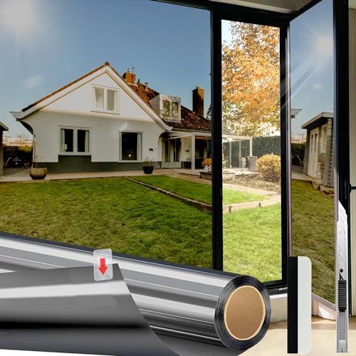 HOMTOL 100x400cm Schwarz Silber Spiegelfolie Fenster Sichtschutz, UV Folie Fenster, Sonnenschutzfolie Fenster Innen, Fensterfolie von Innen Durchsichtig von Aussen Blickdicht HOMTOL 100x400cm Schwarz Silber Spiegelfolie Fenster Sichtschutz, UV Folie Fenster, Sonnenschutzfolie Fenster Innen, Fensterfolie von Innen Durchsichtig von Aussen Blickdicht von HOMTOL