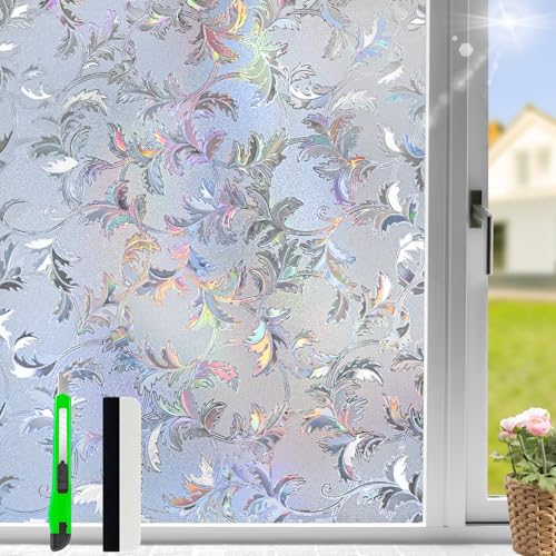 HOMTOL Milchglasfolie Fensterfolie Blickdicht, 30x200cm Sichtschutzfolie Fenster, Fensterfolie Selbsthaftend Keine Klebstoffe, Regenbogen Fensterfolie Bunt Hitzeschutzfolie Fenster Folie Blickschutz von HOMTOL