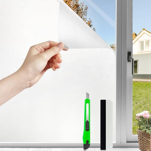 HOMTOL Milchglasfolie Selbstklebend Fenster, 75x400cm Fensterfolie Blickdicht Sichtschutz Fenster, Statische Fensterfolie Selbsthaftend Fensterfolie Sonnenschutz, Sichtschutzfolie für duschkabine von HOMTOL