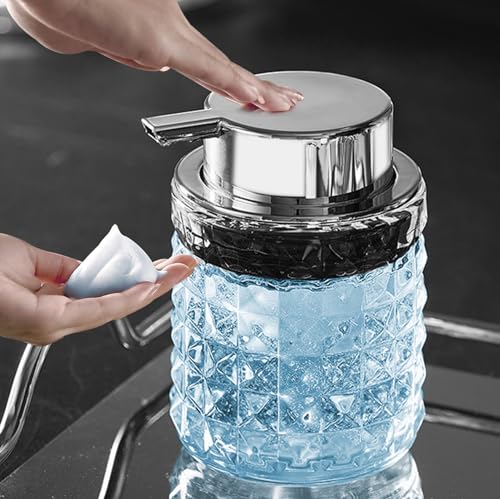 HOMURY 1 Stück Glas Seifenspender: 200 ml Schaum Seifenspender mit Diamant Design, Glas Nachfüllbare Hand Seifenspender, Arbeitsplatte Soap Dispenser, Mundwasser Lotion Spender für Küche, Badezimmer von HOMURY