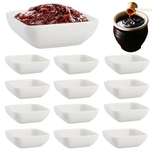 HOMURY 12 Stück Saucenschälchen Dip Schälchen Quadratisch Dipschälchen 7,3 x 2,7cm Dip Schüsseln Dessertschalen Sushi Schälchen, für Snack Sushi Sojasauce Saucen, Gewürzen,Beilagen (Weiß) von HOMURY