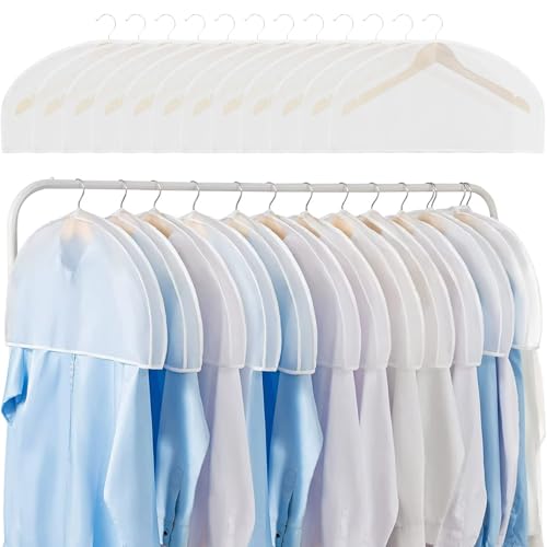HOMURY 12 Stück Weiße Kleidersäcke: Transparenter Staubschutz Schultercover, Kleidersack Anzug Kleiderschutz, Kleidersäcke Mottensicher für Anzüge Kleider Mäntel Sakkos Hemden Abendkleider von HOMURY