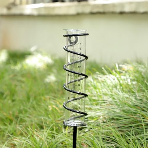 HOMURY 17cm Outdoor Regenmesser, Glas Niederschlagsmengenmesser mit Metallpflock & Erdspieß, Niederschlagsmesser für Garten Rasen Terrasse Landschaft Hinterhof von HOMURY