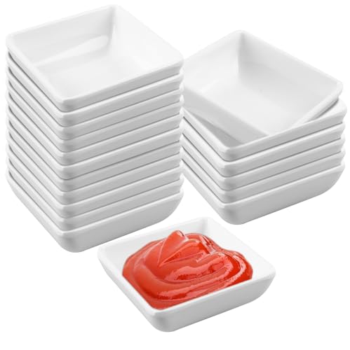 HOMURY 18 Stücke Dip Schälchen Quadrat, Dipschalen set Ø 7.2 cm, Stapelbar Dipschälchen, Kleine Schälchen, Schälchen für Saucen Snacks Desserts Vorspeisen Marmelade, Konfitüre (Weiß) von HOMURY