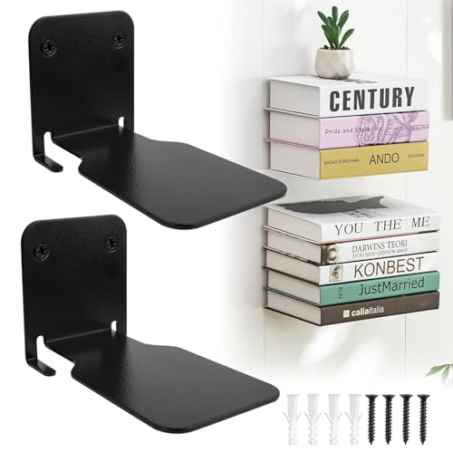 HOMURY 2er Set Unsichtbares Bücherregal: Bücherregal Hängend, Schwebendes Bücherregal, Schwebendes Regale Wand für Schlafzimmer Floating Bookshelf Metall Stabil für Büro Küche(Schwarz) von HOMURY