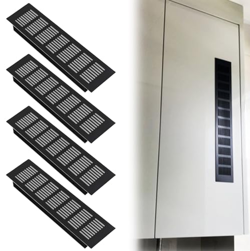 HOMURY 4 Stück Aluminium Lüftungsgitter: 80 x 300mm Abluftgitter, Türlüftungsgitter, Abluft Zuluft Gitter, Badezimmerlüftung, Aluminium für Küche,Bad,Toilette,Garage,Wohnzimmer (Schwarz) (Schwarz) von HOMURY