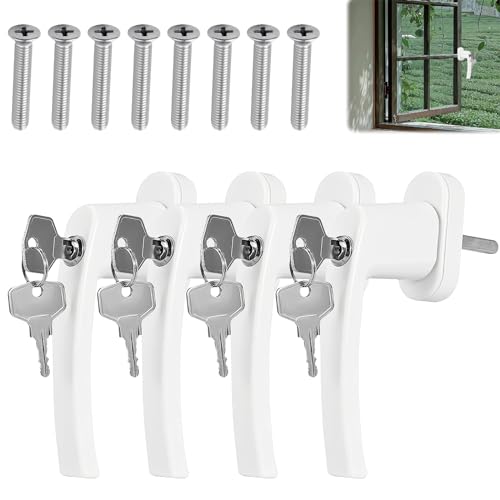 HOMURY 4 Stück Fenstergriff Aluminium: Abschliessbarer Fenstergriff mit Schlüsseln, Sicherheits Fenstergriff, Griff aus Massivem Aluminium für Fenster, Terrassentüren und Balkontüren (Weiß) von HOMURY