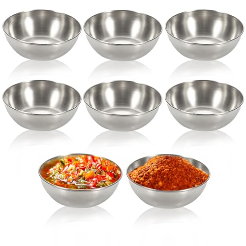 HOMURY 8 Stück Dipschalen Silber Runde Servierschalen Edelstahl, Gewürzschale Mini, Saucenschälchen, Dip Schalen, Saucenschalen, Sauce Schüssel für Sushi, Snacks, Gewürze, Senf(8.2 X 2.7CM) von HOMURY