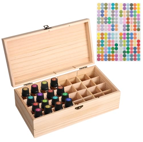 HOMURY Ätherisches Öl Box Holz Aufbewahrungsbox 32 Slots Aromatherapie Öle Flaschen, Tragbar Ätherische Öle Holzbox Multifunktions Aufbewahrungsbox für Ätherische Öle und Duftöle von HOMURY